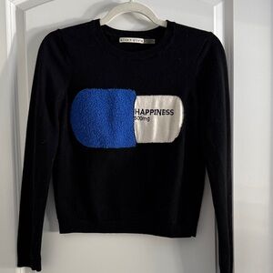 Alice + Olivia Black Sweater with Blue and White Capsule Design